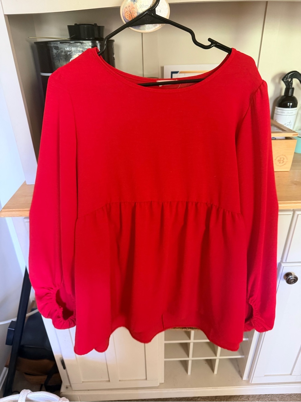 Women’s Red Long-Sleeve Peplum Top - Crewneck